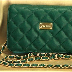 St John Quilted  Leather Emerald  Cross Body Bag